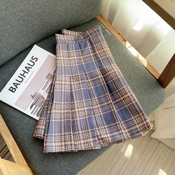 Escola japonesa Saia Xadrez Saias Plissadas Bonito Moda Harajuku Kawaii Mini Streetwear Y2K Saia para Mulheres