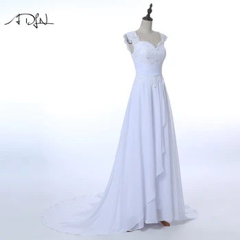 ADLN Elegante Chiffon Vestidos de Noiva com Apliques Branco/Marfim Lace-up de Volta Vestidos de Noiva Tribunal Trem Vestido de Noiva