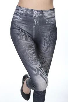 Moda Slim Mulheres Leggings Jeans Legging Sexy Buraco Coração De Impressão Casual Jeggings Stretch Denim LookWomens Leggings