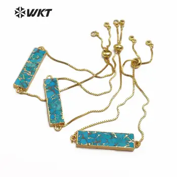 WT-B473 WKT Ouro Galvanizados Retângulo Azul Veia Turquesas Bracelete Pulseira de Ouro Mulheres do Vintage Pulseiras Jóias