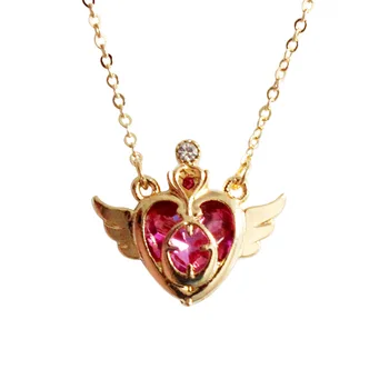 Frete grátis 10 pcs/ lote de jóias de moda acessórios cor-de-rosa de pedra de strass sailor moon card captor cor-de-rosa colar de coração