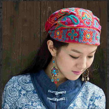 Estilo mexicano a primavera e o outono étnica vintage bordado de flores bandanas original preto vermelho azul imprimir hat cap