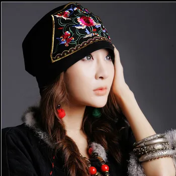 Estilo mexicano a primavera e o outono étnica vintage bordado de flores bandanas original preto vermelho azul imprimir hat cap