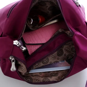 As mulheres do vintage roxo impermeável, nylon, tecido oxford travel tote bolsa de ombro senhoras mulheres Mensageiro Saco Crossbody Sacos