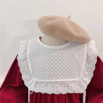 Meninas primavera, outono vestido de renda babete em algodão manga longa vestido de princesa para a menina 2021 novo bebê menina roupas de crianças vestido de