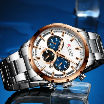 Curren Homens Relógio Moderno em Aço Inoxidável Relógios de Homens de Negócios de Luxo Casual Relógio de Quartzo com Grande Branco Dial Data Dropshpping