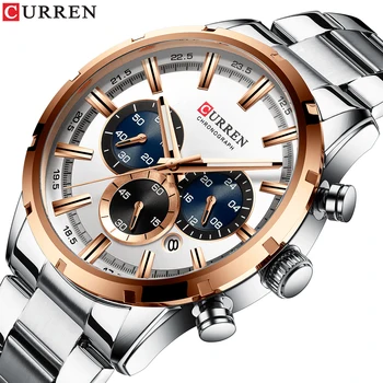 Curren Homens Relógio Moderno em Aço Inoxidável Relógios de Homens de Negócios de Luxo Casual Relógio de Quartzo com Grande Branco Dial Data Dropshpping