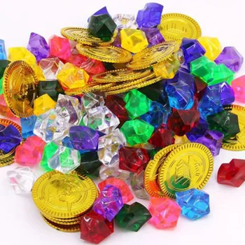 100PCS Falso Jóias de Diamantes + 20PCS Moedas de Pirata Tesouro Crianças Jogar Kit de Brinquedo