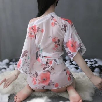 Mulheres Pijamas Vintage Estilo Japonês De Dormir Haori Roupão De Banho Flor Tradicional Sexy Pornô Noite Robe Vestido De Gueixa Yukata Quimono