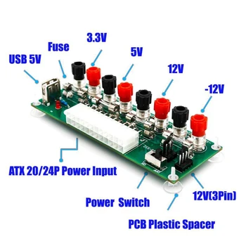 Circuito elétrico 24Pins Atx Bancada de Computador Fonte de Alimentação Atx 24 Pinos Breakout Board Módulo Dc Plug Conector Com Porta Usb 5V
