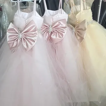 Vestidos da Menina de flor com Arco de Trem cintas de Espaguete Comunhão, Festa de Bola Concurso de Vestido para as Meninas Crianças/filhos do Casamento