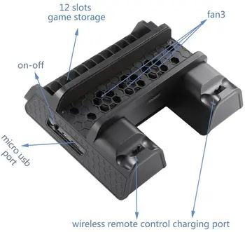 PS4/PS4 Slim/PS4 Pro Suporte Vertical com Ventoinha de Arrefecimento do radiador de Controlador Duplo Carregador Estação de Carregamento para Sony Dualshock 4 gamepa
