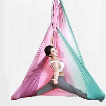 Cor do gradiente de Yoga Voando Rede Balançar Aérea-Yoga Rede, um Tecido de Seda Estender Yoga Correia & Mosquetão & Daisy Chain (5m x 2,8 m)