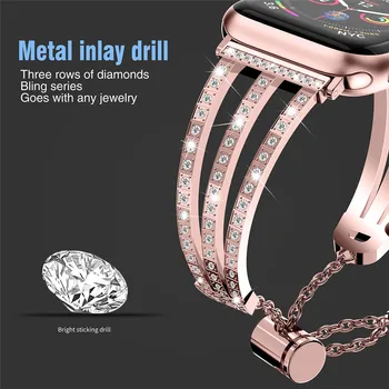 Moda das Mulheres de Diamante do Bracelete para Apple Ver SE a Banda Série 6 5 4 3 Corrente de Metal 40mm 44mm 38mm 42mm Pulseira para o iWatch Correia