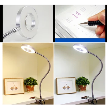 Lâmpada de Mesa LED com Clip de 5W LED Flexível Ler o Livro de Cabeceira da Lâmpada de mesa de escritório luz US/UE plug Frio/Quente do DIODO emissor de Luz luzes da Noite