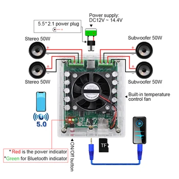 AIYIMA Bluetooth 5.0 TDA7850H Amplificador de 50Wx4 Classe AB 4 Canais de Saída do Amplificador de Carro Placa De Som Áudio alto-Falante de DIY