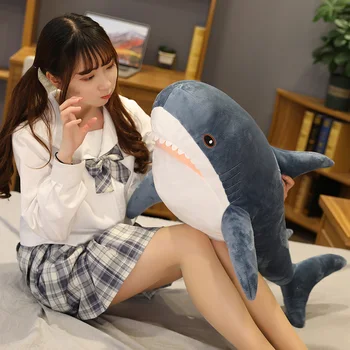 140cm Gigante Bonito Tubarão de Pelúcia Macia Pelúcia Speelgoed Animal Leitura Travesseiro para Presentes de Aniversário Almofada Boneca de Presente Para as Crianças