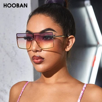 HOOBAN Moda Oversized Quadrado Óculos de sol das Mulheres do Vintage com Topo Plano Óculos Feminino de Luxo ao ar livre Senhoras UV400 Óculos