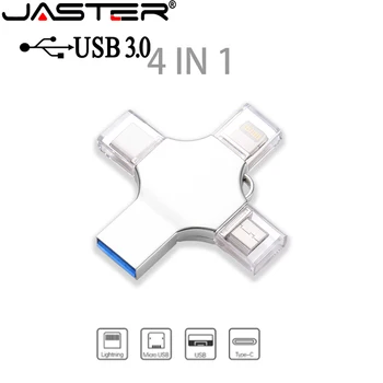 JASTER Tipo-c Otg Usb Flash Drive 3.0 Para Iphone ipad Android 16gb 32gb 64gb de 128gb Pendrive de 256gb 4in1