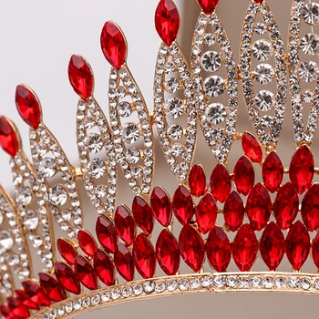 Luxo Cristal Vermelho Grande Coroa De Casamento Tiara De Strass Rainha Tiaras E Coroas De Diadema Mulheres De Cabelo De Jóias De Noiva E Acessórios Para O Cabelo