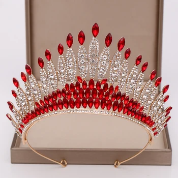 Luxo Cristal Vermelho Grande Coroa De Casamento Tiara De Strass Rainha Tiaras E Coroas De Diadema Mulheres De Cabelo De Jóias De Noiva E Acessórios Para O Cabelo