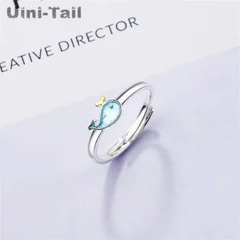 Uini Rabo-quente de nova prata 925 esterlina de blue dolphin abertura do anel feminino coreano doce bonito tendência da moda peixe grande jóia GN256