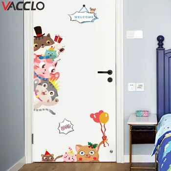 Vacclo Animal Gato Porta Etiqueta para Crianças, Sala de jardim-de-Infância Layout das salas de Aula Decorativos, Adesivos de Parede Decoração Sala de estar