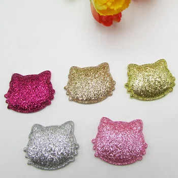 Multicolors Brilhante Cabeça de Gato Patches Forma de 3x3.5cm 100pcs/Monte Acolchoado Apliques de DIY Crianças e Acessórios para o Cabelo