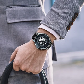 JARAGAR JAPÃO IMPORTOU Mov.Chronograph Mens Watch Empresarial de alto Luxo-Piloto relógio de Pulso Masculino Legal Pulseira de Couro Preto часыNEW