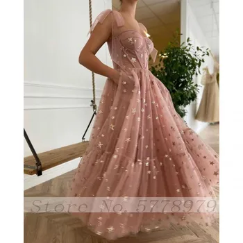 Thinyfull Brilhantes Estrelas De Tule Blush Cor-De-Rosa Baile Dresse Brilhante Princesa Bustier Espartilho Vestido De Noite Com Tiras De Robe De Sarau 2021