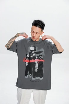 Homens T-Shirt Harajuku Hip Hop Padrão Impresso Algodão Tops Tees Streetwear Tshirt 2021 Novo Csaual Solta Macho T-shirts