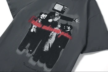 Homens T-Shirt Harajuku Hip Hop Padrão Impresso Algodão Tops Tees Streetwear Tshirt 2021 Novo Csaual Solta Macho T-shirts