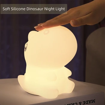USB Noite do DIODO emissor de Luz da Lâmpada de Silicone Macio Sensor de Toque Dinossauro 1200 mAh de 8 Horas de Trabalho Crianças Bonito Luzes do Ano Novo Decorações