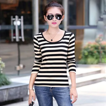 Outono, Primavera o-pescoço longo da luva t-shirt de Tamanho Grande de Mulheres XXXXL Stripe t-shirt S-6XL 5526
