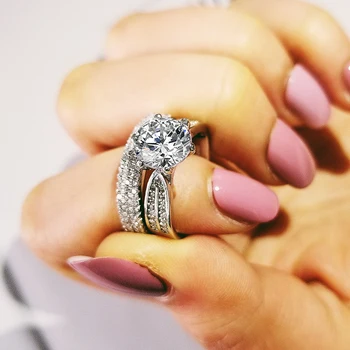 2021 de luxo novo halo prata 925 esterlina, anel de casamento definida para as mulheres-dama presente de aniversário jóias por atacado moonso R5141