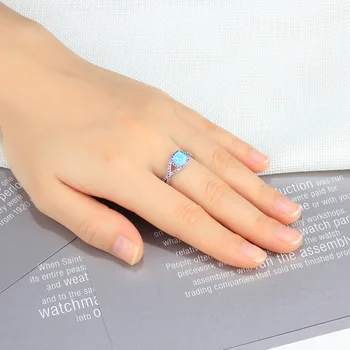 Authe tic 925 Anéis de Prata esterlina para as Mulheres Opala Azul de Pedra, de Prata 925 Jóias Suave Clássico Anéis de Mulheres Belas Jóias