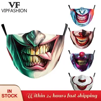 VIP MODA Adultos, as Crianças Halloween Palhaço Sorriso Máscara Reutilizável e Lavável, Tecido Máscara facial Boca Grande Série Impresso Engraçado Máscaras