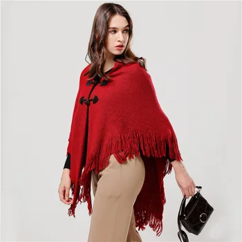 2020 Mulheres Quentes Malha Poncho Capes Cashmere Botão Coats Lenço Sólido Inverno Acho Cachecóis de Lã para Senhoras de Borla Lenços