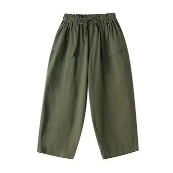 2020 Homens Soltos Reta de Carga Casual Calças Baggy Bolso Grande Streetwear Grande Perna de Calça Estilo Retro Caqui/Cor verde-Calças