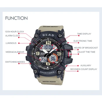 2020 LEITURA de Relógios do Esporte para Homens Impermeável Relógio Digital LED de Grande Dail Luminoso do Relógio Montre Homme Militar dos Grandes Homens Relógios