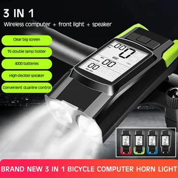 4000mAh Dianteira da Bicicleta Conjunto de Luz Recarregável USB Farol Com Velocímetro, Buzina 800 Lumen Bicicleta LED Lâmpada de Lanterna de Bicicleta