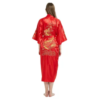 Chinês Camisola Nightdress Tradicionais de roupas de Dormir Quimono Banheira Vestido de Homewear Mulheres Sexy Bordado Dragão Vestes Plus Tamanho 3XL
