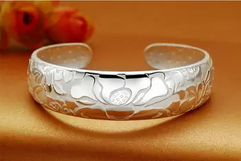 925 prata esterlina de moda da flor de Lótus senhoras pulseira jóias das mulheres não fade barato pulseira de transporte por atacado da gota