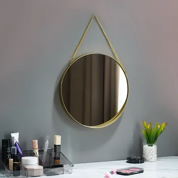 Estilo nórdico Espelho de Parede Decoração da Casa Redonda de Ouro de Ferro Espelhos para o Quarto de Banho Criativo Luxo de Parede de Maquiagem Espelho de Vestir