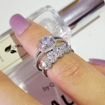 2020 luxo nova rodada de reais de prata 925 esterlina, anel de casamento definida para as mulheres-dama presente de aniversário jóias por atacado moonso R5135