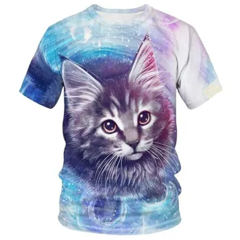 Crianças 3D da fox impresso T-shirt, meninos e meninas animal gato padrão de alta qualidade de verão, camisa de manga curta-4t-14t