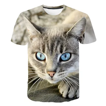 Crianças 3D da fox impresso T-shirt, meninos e meninas animal gato padrão de alta qualidade de verão, camisa de manga curta-4t-14t