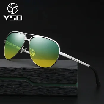 YSO Homens Óculos de sol Polarizados UV400 de Alumínio do Quadro de Magnésio Lente HD Visão Noturna de Condução Óculos de Piloto de Acessórios Para Homens 8548