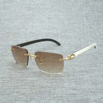 De Madeira Natural, Óculos de sol dos Homens de Preto-Branco de Chifre de Búfalo Óculos de Acessórios femininos Oculos Sombra de Óculos sem aro Exterior de B