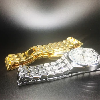Hip Hop Relógios para Homens Gelado Cheio Bling do Diamante dos Homens de Quartzo Relógio de Homem em Ouro de 18K, Prata Moda Masculina Relógio Impermeável Relógio